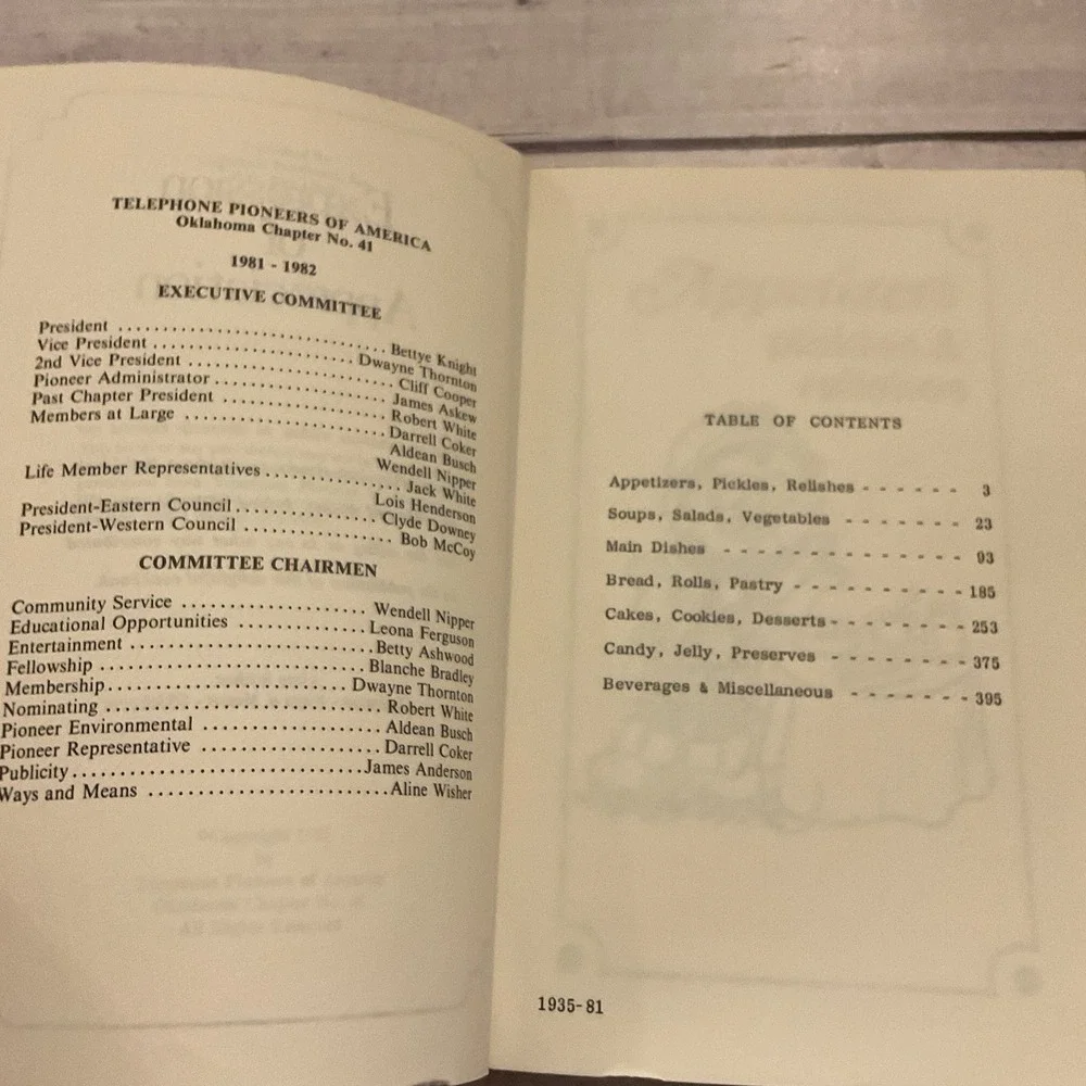 The Pioneer Cookbook Oklahoma Telephone Pioneers 1982 Chapter 41 Recipes